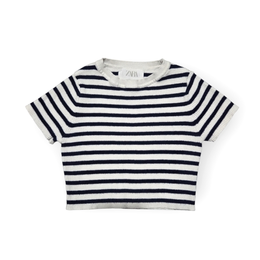 Zara Girls Cropped Striped Short Sleeve Sweater SIze 8-9